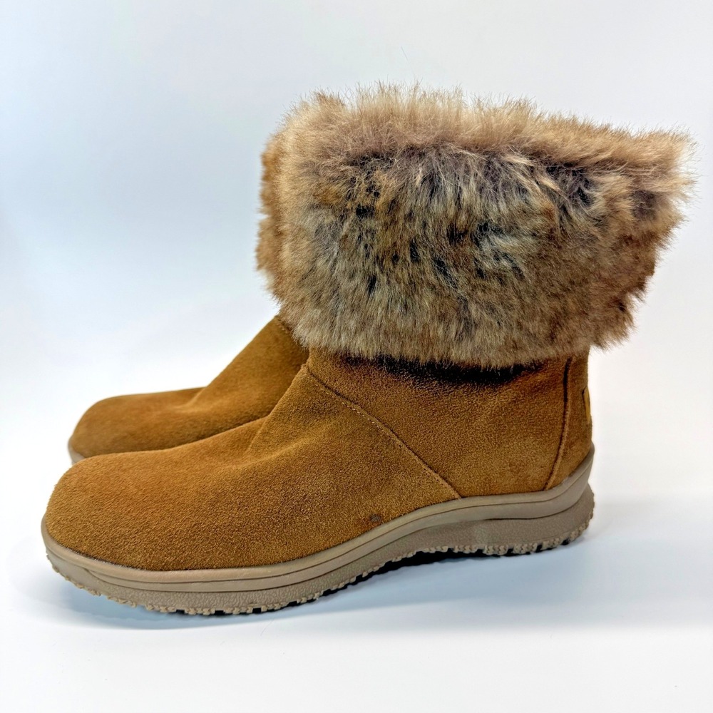Minnetonka Somerville Boots Women 7 Brown Suede Faux Fur 85243 READ